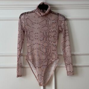 Nasty Gal Pink Snakeskin Turtleneck Bodysuit